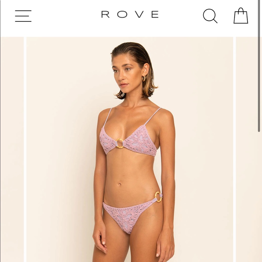 ISO Rove Swimwear Kaia Top and Malibu bottom in lilac crochet